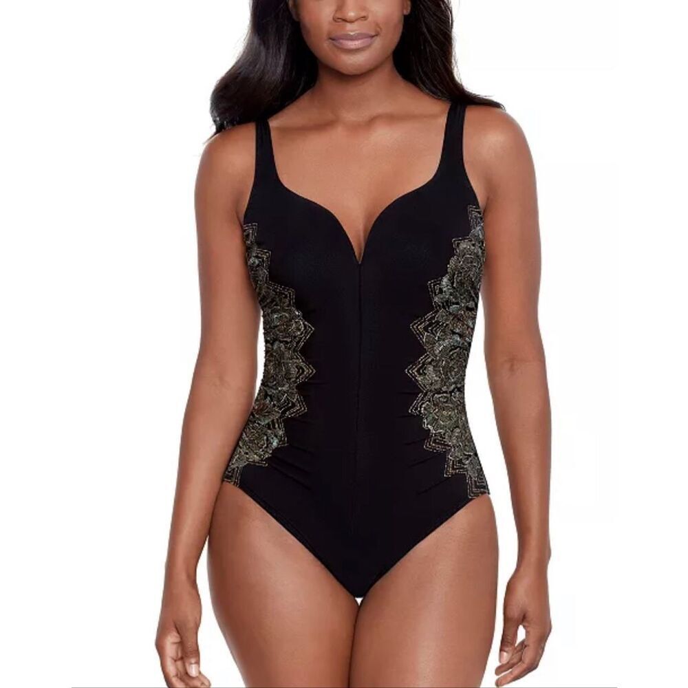 Miraclesuit Petal Pusher Temptress Tummy Control Wirefree One-Piece Swimsuit Bla